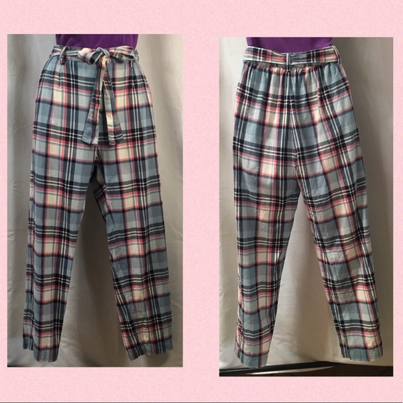 *Princess Highway*cotton plaid trousers in soft blue tones & a light pink stripe - Picture 2 of 9